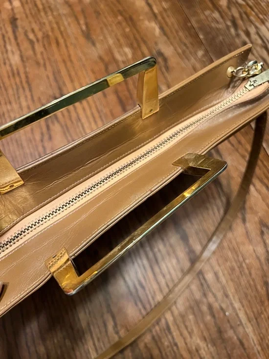 Vintage Caprice 1970’s Tan Leather Satchel with Multicolor Snakeskin Accent - Picture 12 of 12